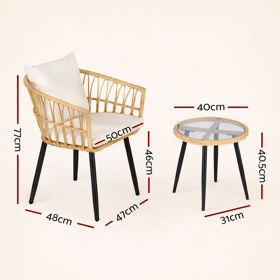 Natural Rattan Outdoor Bistro Set (3-Piece)