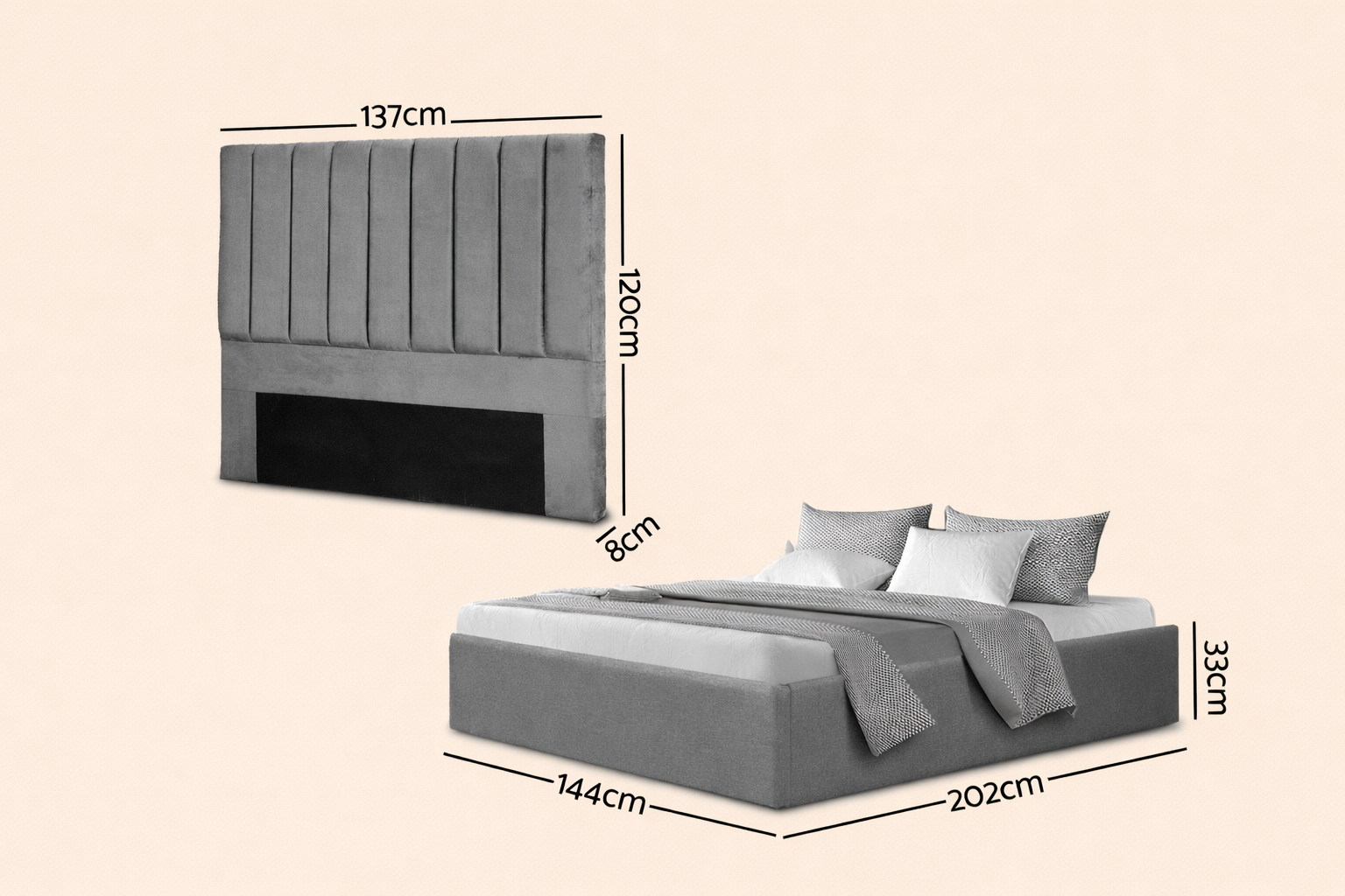 Grey Velvet Double Storage Bed