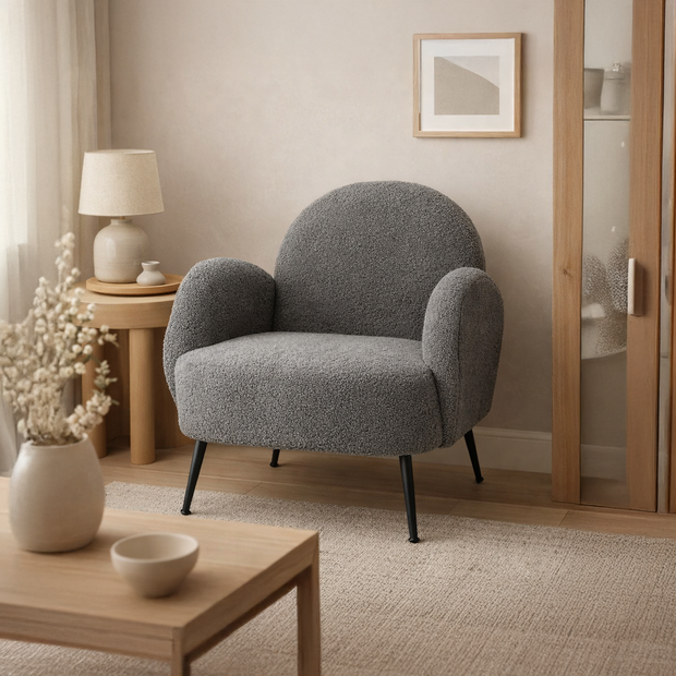 Charcoal Bouclé Armchair with Black Legs