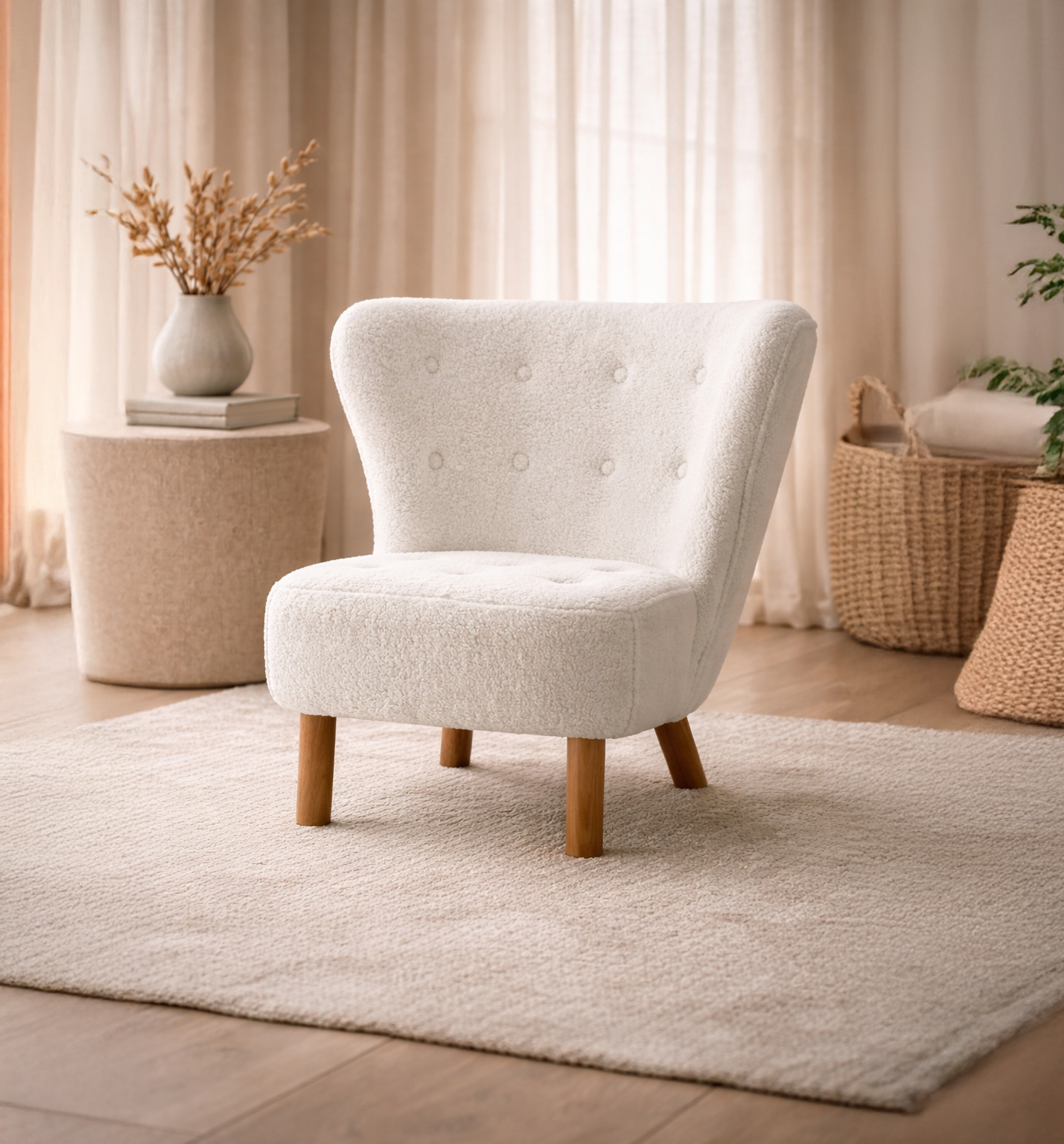 White Bouclé Accent Armchair