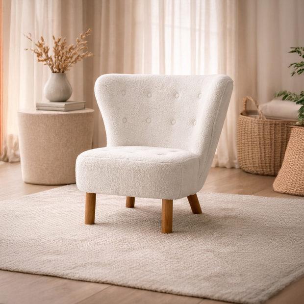 White Bouclé Accent Armchair