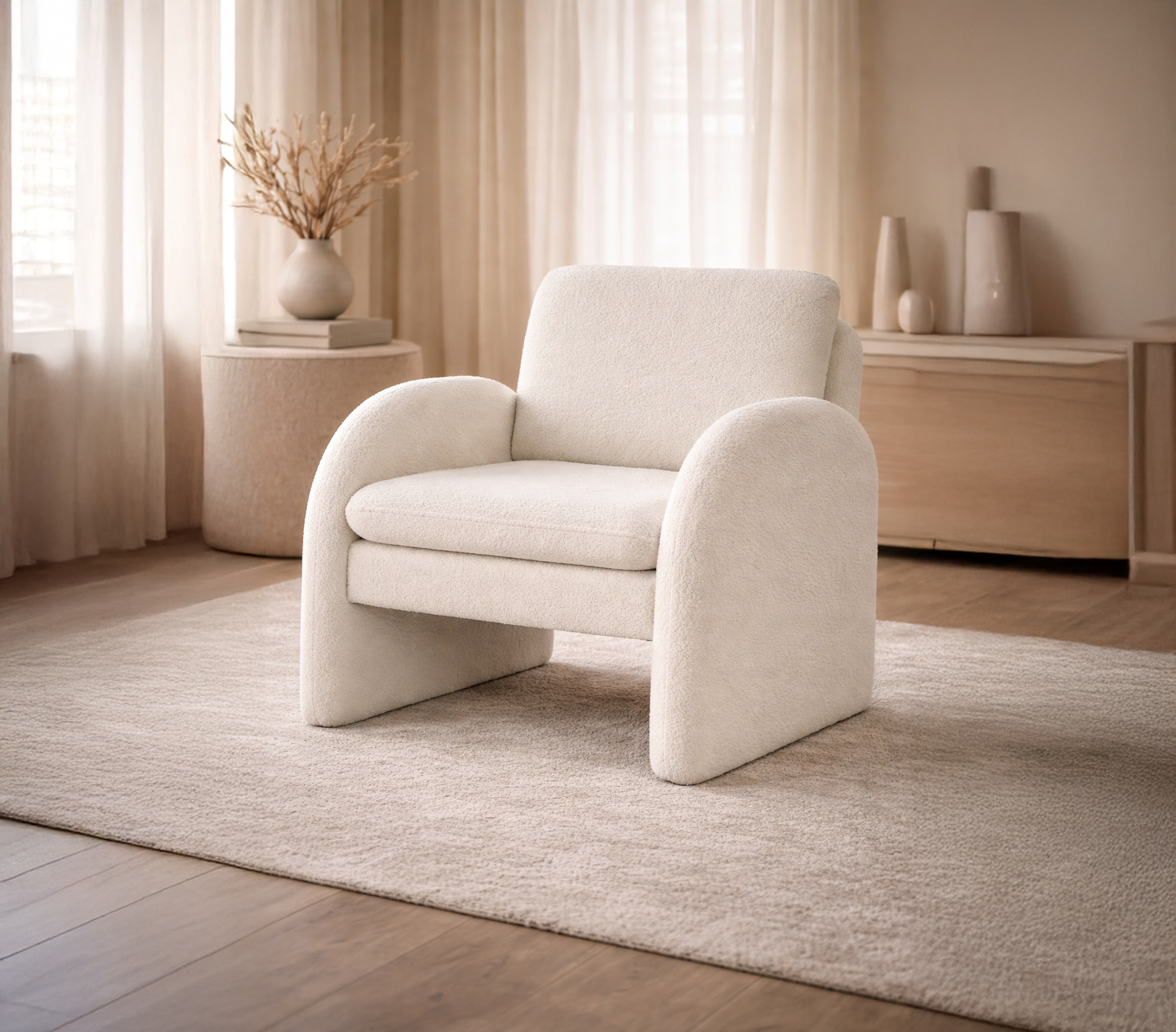 White Bouclé Tub Armchair