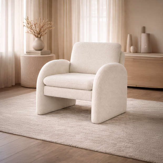 White Bouclé Tub Armchair