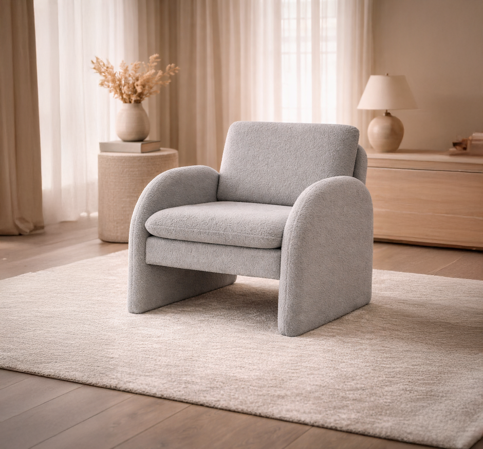 Grey Bouclé Tub Armchair