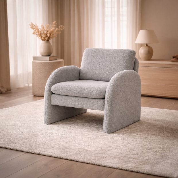 Grey Bouclé Tub Armchair
