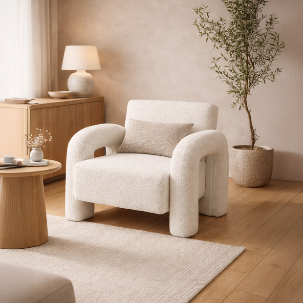 White Bouclé Lounge Armchair