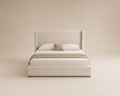 Beige Queen Faux Linen Storage Bed Frame