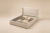Beige Queen Faux Linen Storage Bed Frame