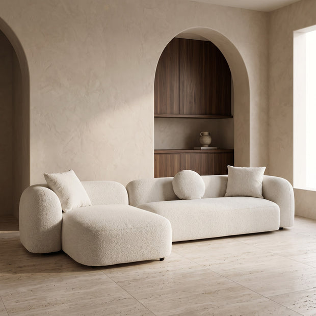 Celeste curved left chaise sofa in Oatmeal Beige