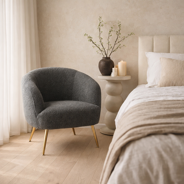 Charcoal Bouclé Accent Armchair with Gold legs