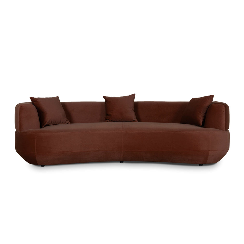 Vesper curved three-seater sofa in Red Bronze upholstery