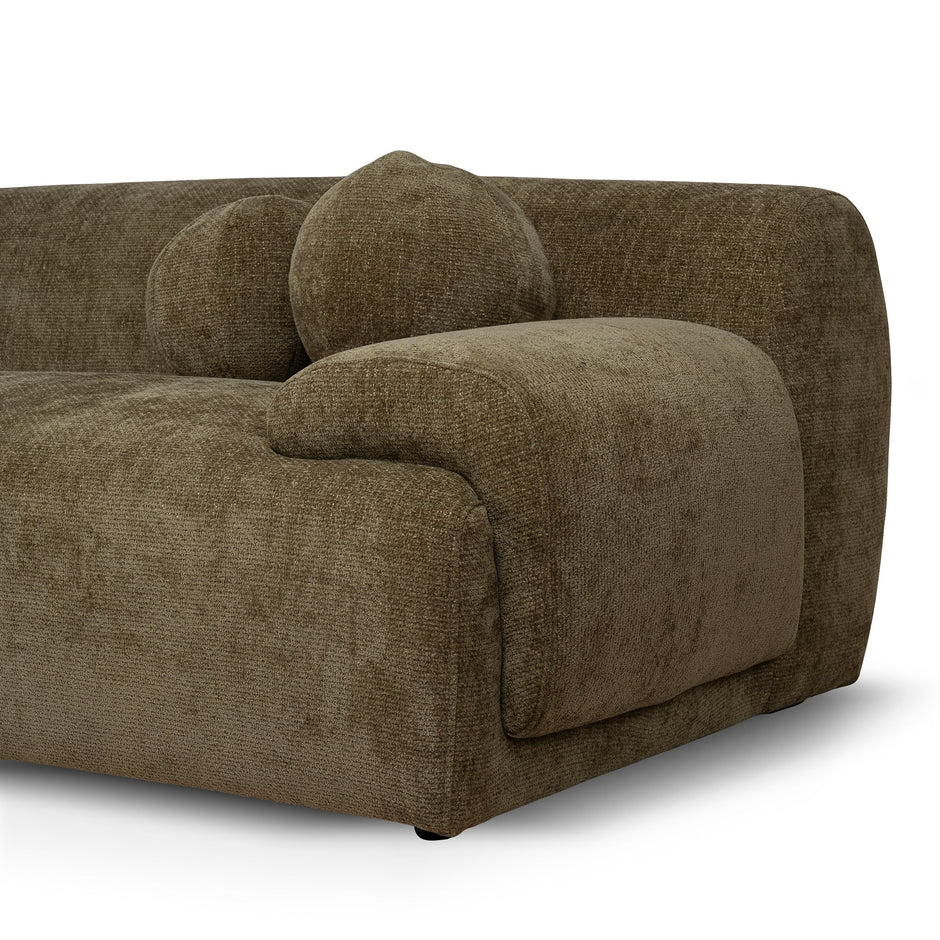 Alora olive green sculptural sofa side view