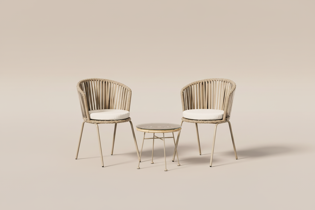 Beige Rope Outdoor Bistro Set (3-Piece)