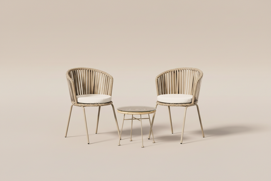 Beige Rope Outdoor Bistro Set (3-Piece)