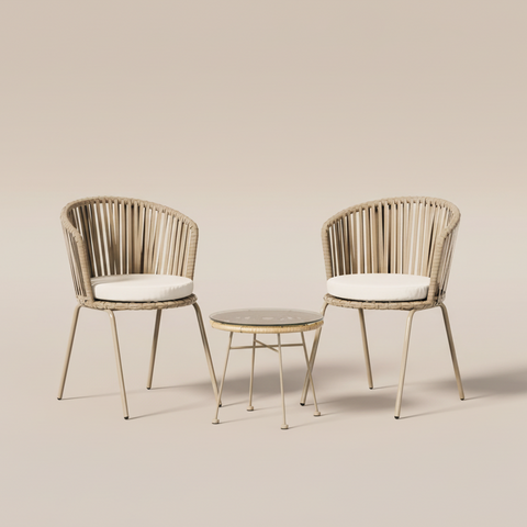 Beige Rope Outdoor Bistro Set (3-Piece)