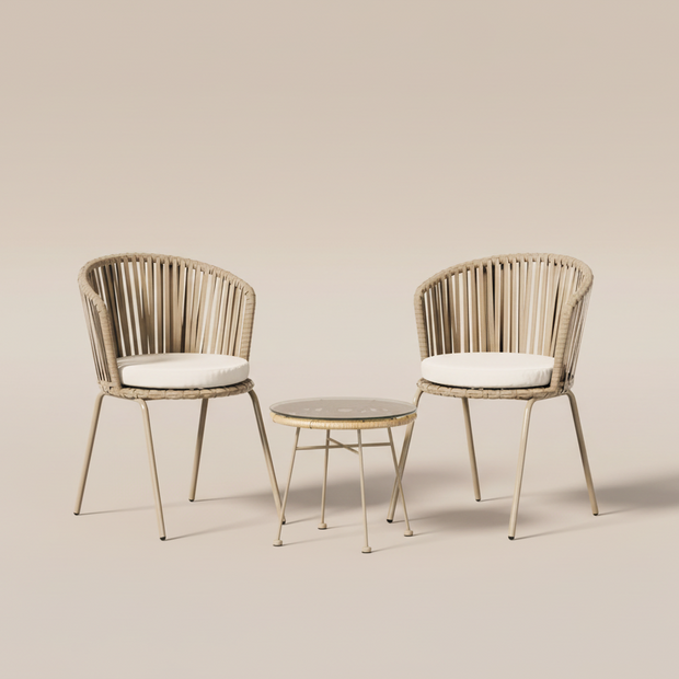 Beige Rope Outdoor Bistro Set (3-Piece)