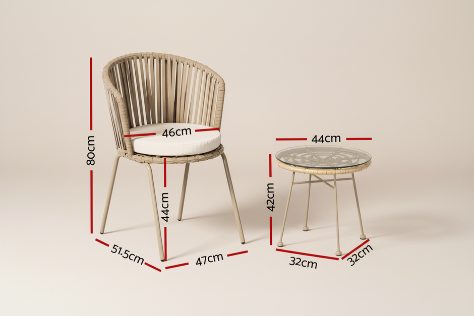 Beige Rope Outdoor Bistro Set (3-Piece)