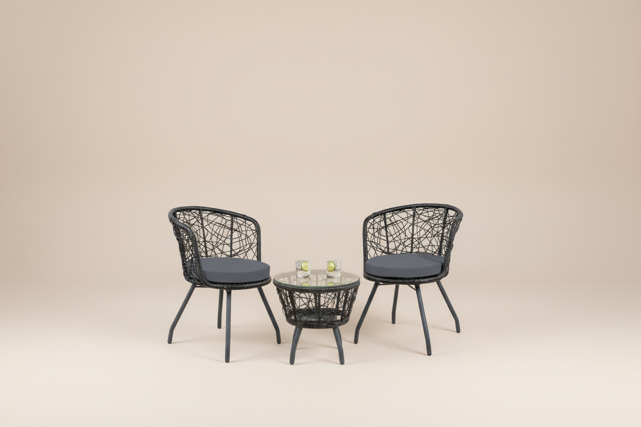 Black Rattan Outdoor Bistro Set (3-Piece)