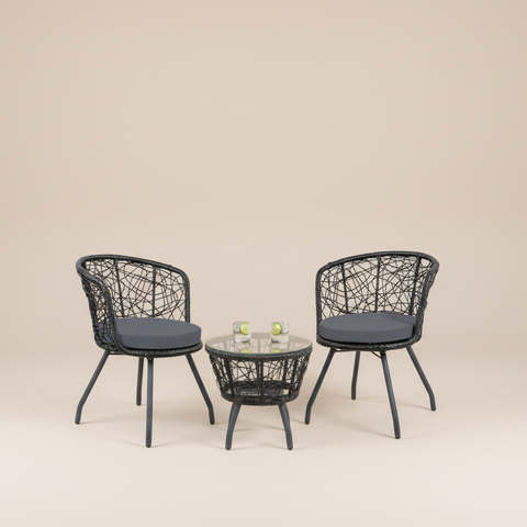 Black Rattan Outdoor Bistro Set (3-Piece)