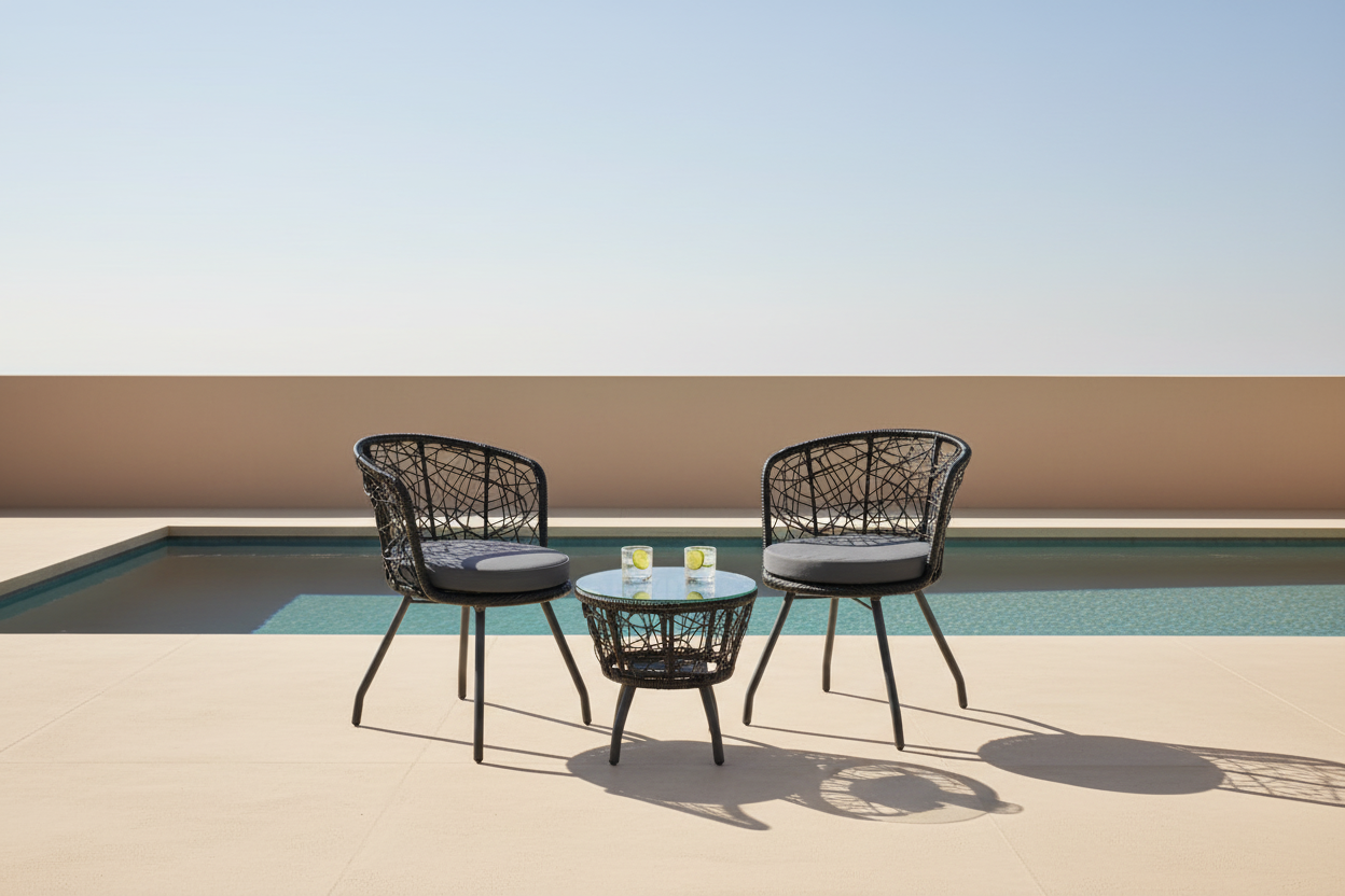Black Rattan Outdoor Bistro Set (3-Piece)