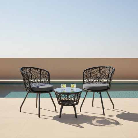 Black Rattan Outdoor Bistro Set (3-Piece)