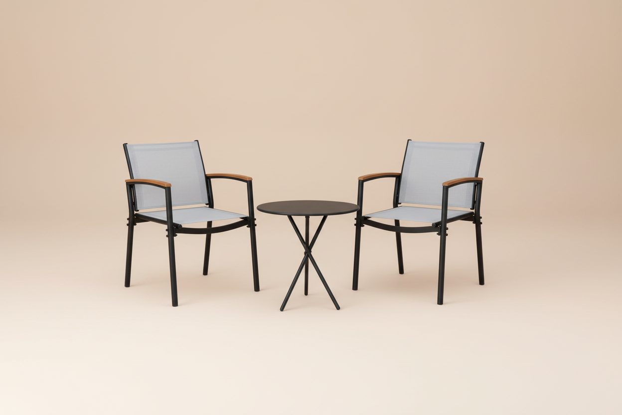 Black & Grey Textilene Outdoor Bistro Set (3-Piece)