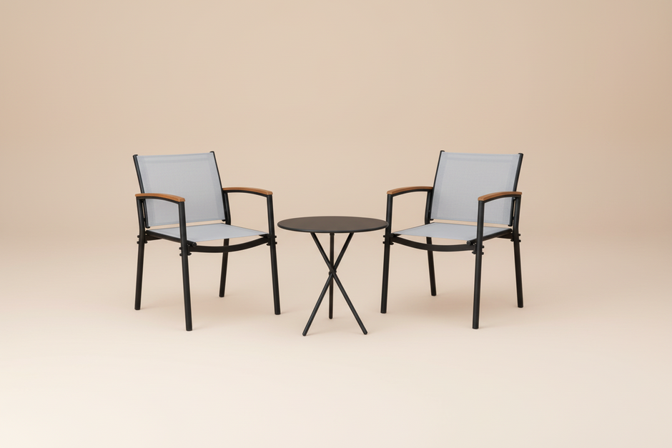 Black & Grey Textilene Outdoor Bistro Set (3-Piece)