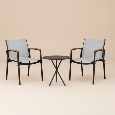 Black & Grey Textilene Outdoor Bistro Set (3-Piece)