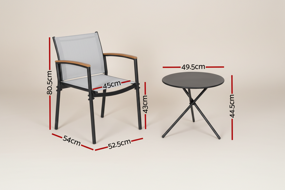 Black & Grey Textilene Outdoor Bistro Set (3-Piece)