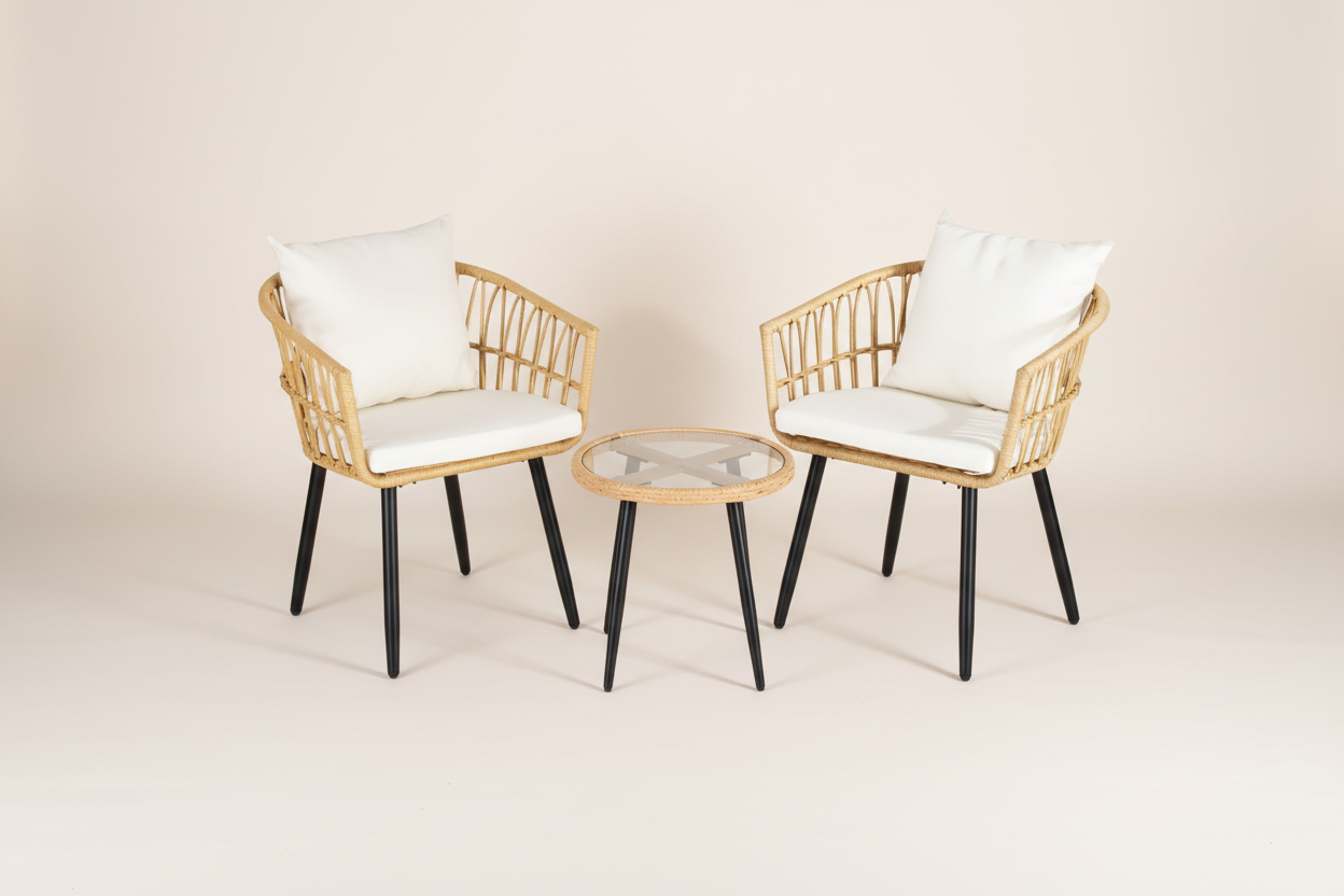 Natural Rattan Outdoor Bistro Set (3-Piece)