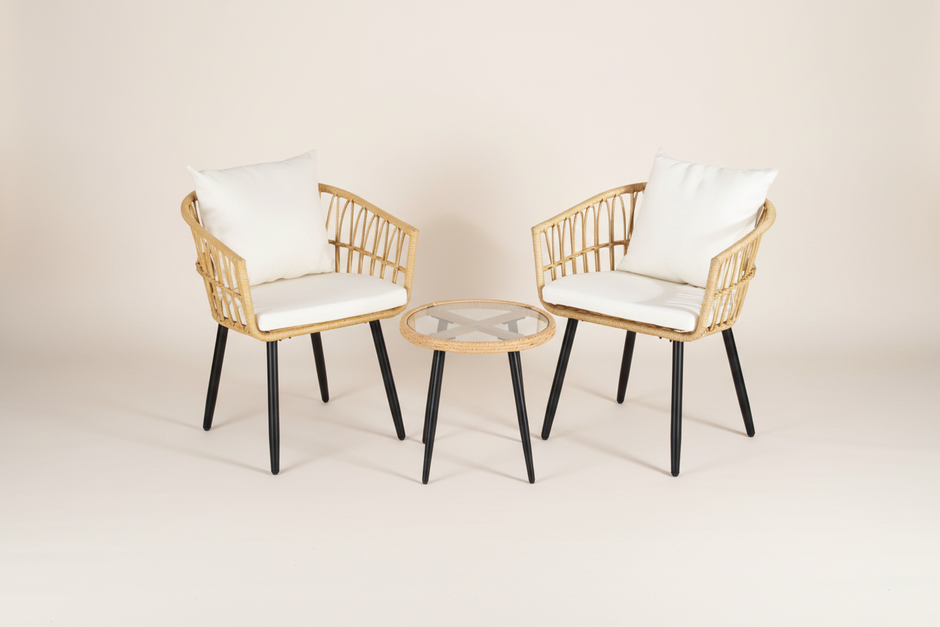 Natural Rattan Outdoor Bistro Set (3-Piece)