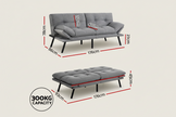 Grey 3-Seater Fabric Sofa Bed