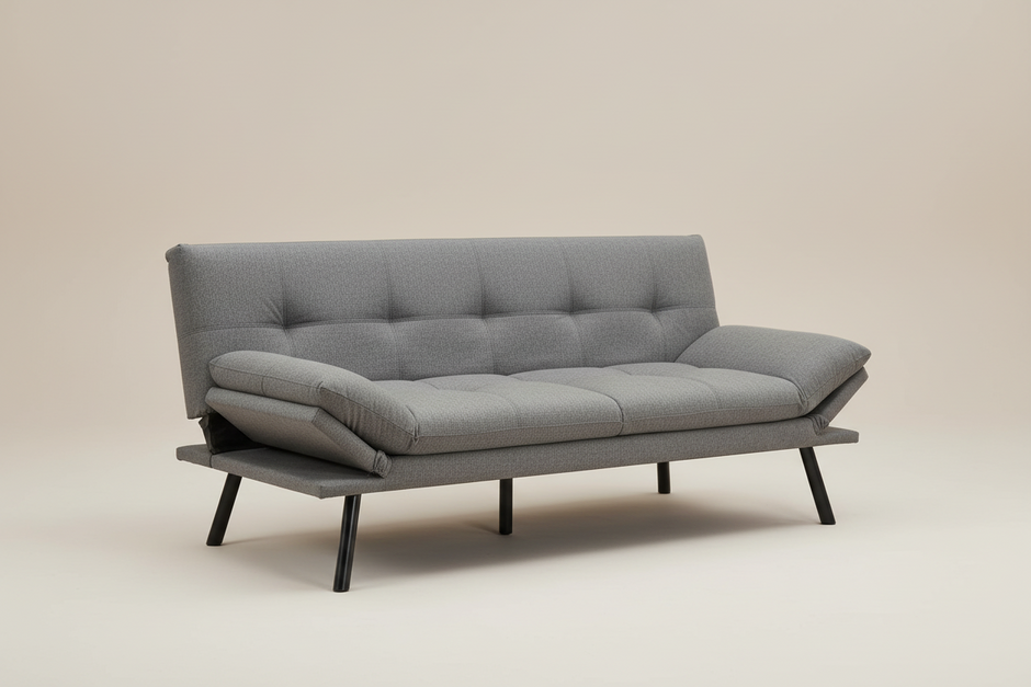 Grey 3-Seater Fabric Sofa Bed