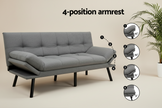 Grey 3-Seater Fabric Sofa Bed