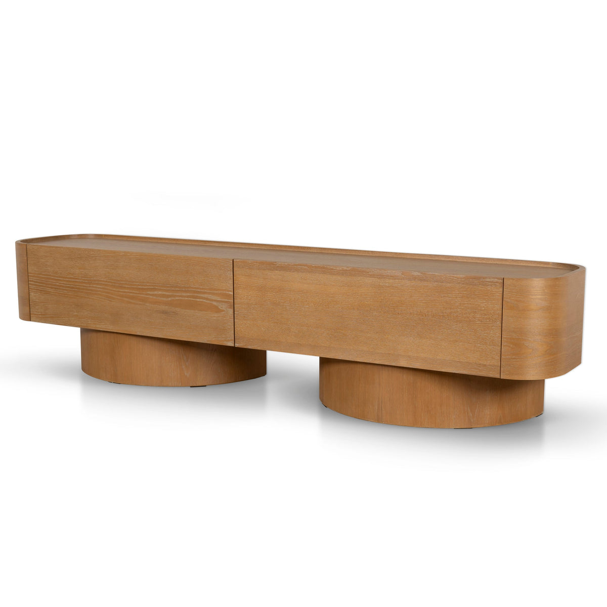Elara curved 2.2m TV entertainment unit in Dusty Oak
