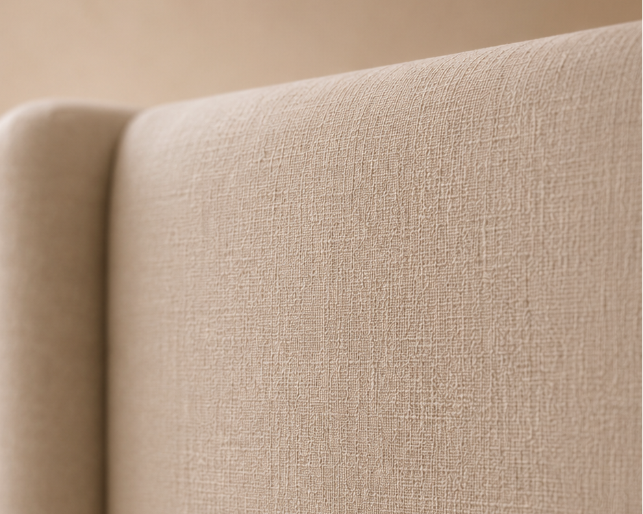 Beige Queen Faux Linen Storage Bed Frame