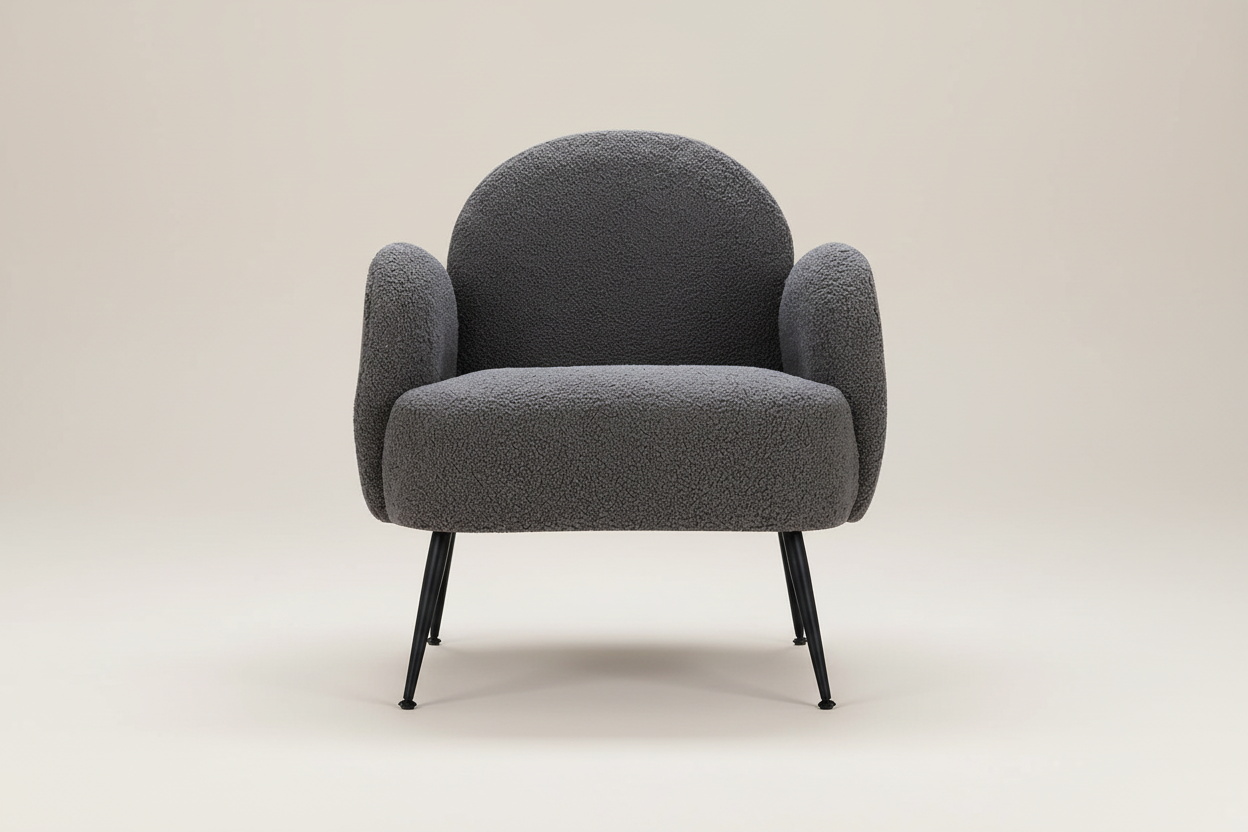 Charcoal Bouclé Armchair with Black Legs