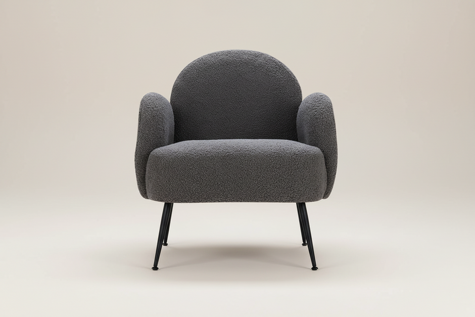 Charcoal Bouclé Armchair with Black Legs