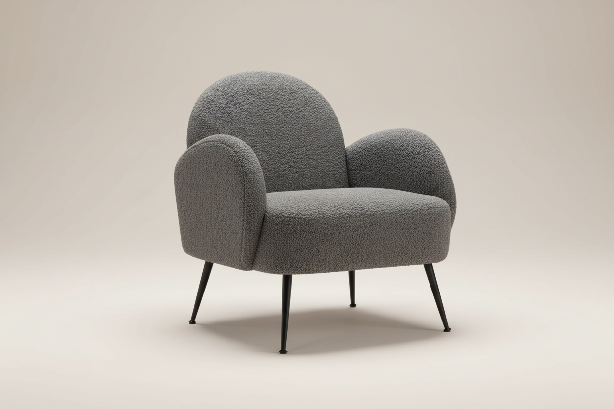 Charcoal Bouclé Armchair with Black Legs