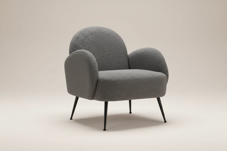 Charcoal Bouclé Armchair with Black Legs