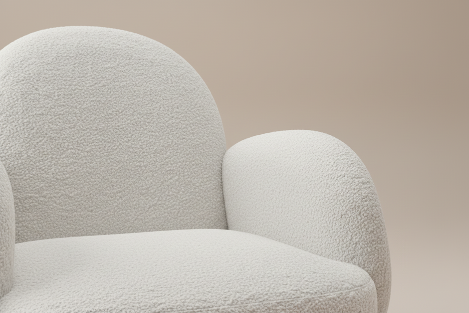 White Bouclé Armchair with Black Legs