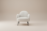 White Bouclé Armchair with Black Legs