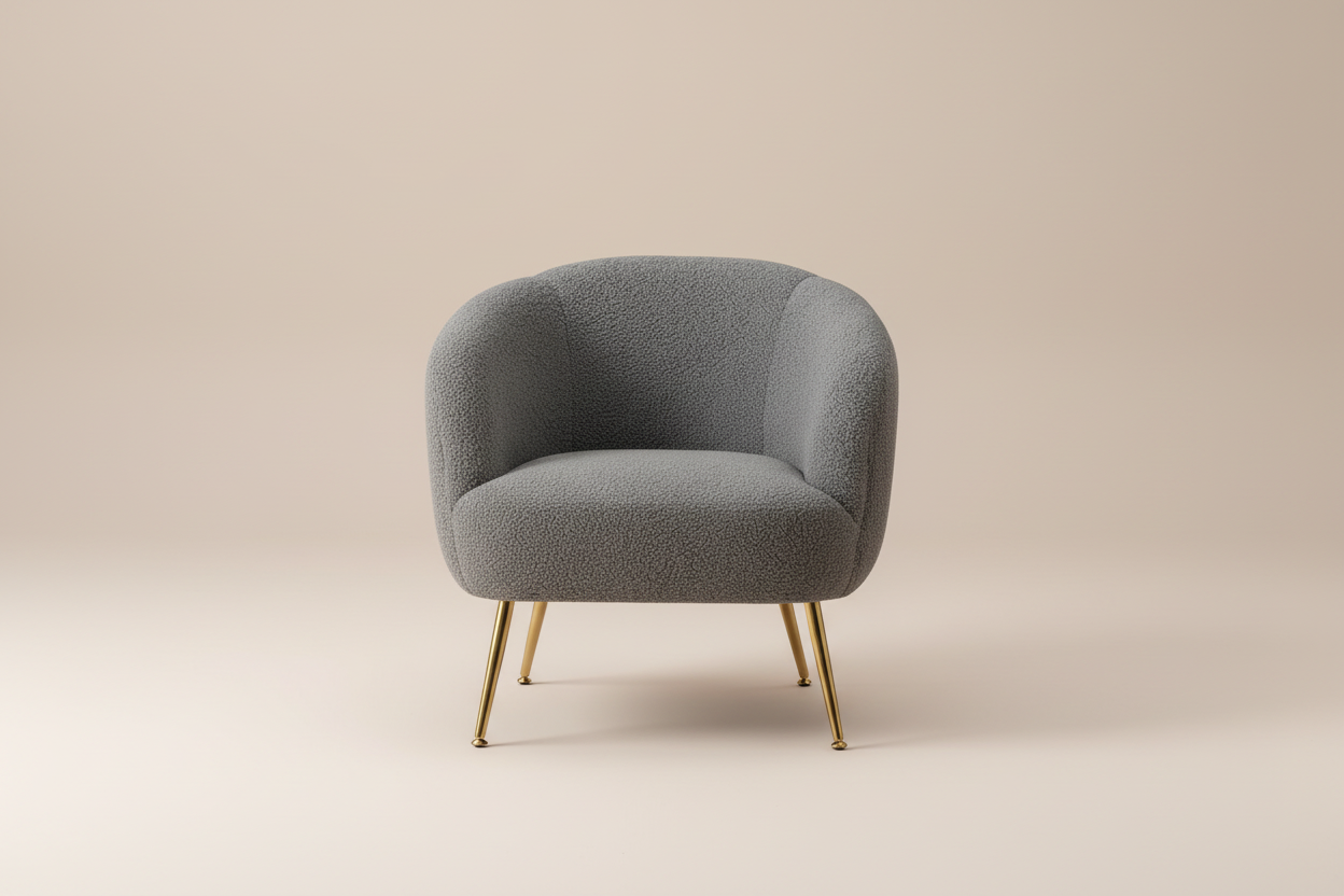 Charcoal Bouclé Accent Armchair with Gold legs