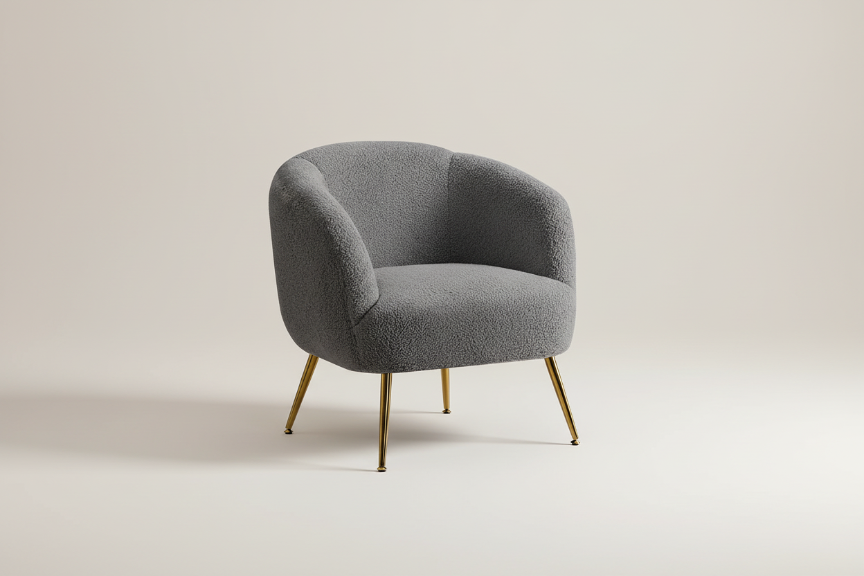 Charcoal Bouclé Accent Armchair with Gold legs