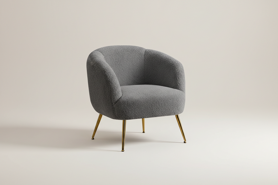 Charcoal Bouclé Accent Armchair with Gold legs