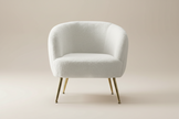 White Bouclé Accent Armchair with Gold Legs