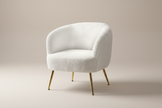 White Bouclé Accent Armchair with Gold Legs