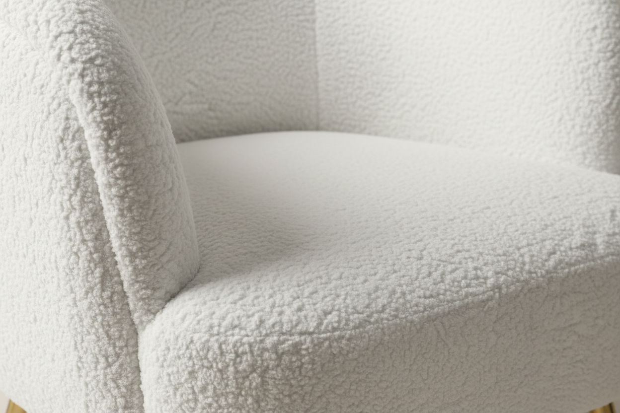 White Bouclé Accent Armchair with Gold Legs