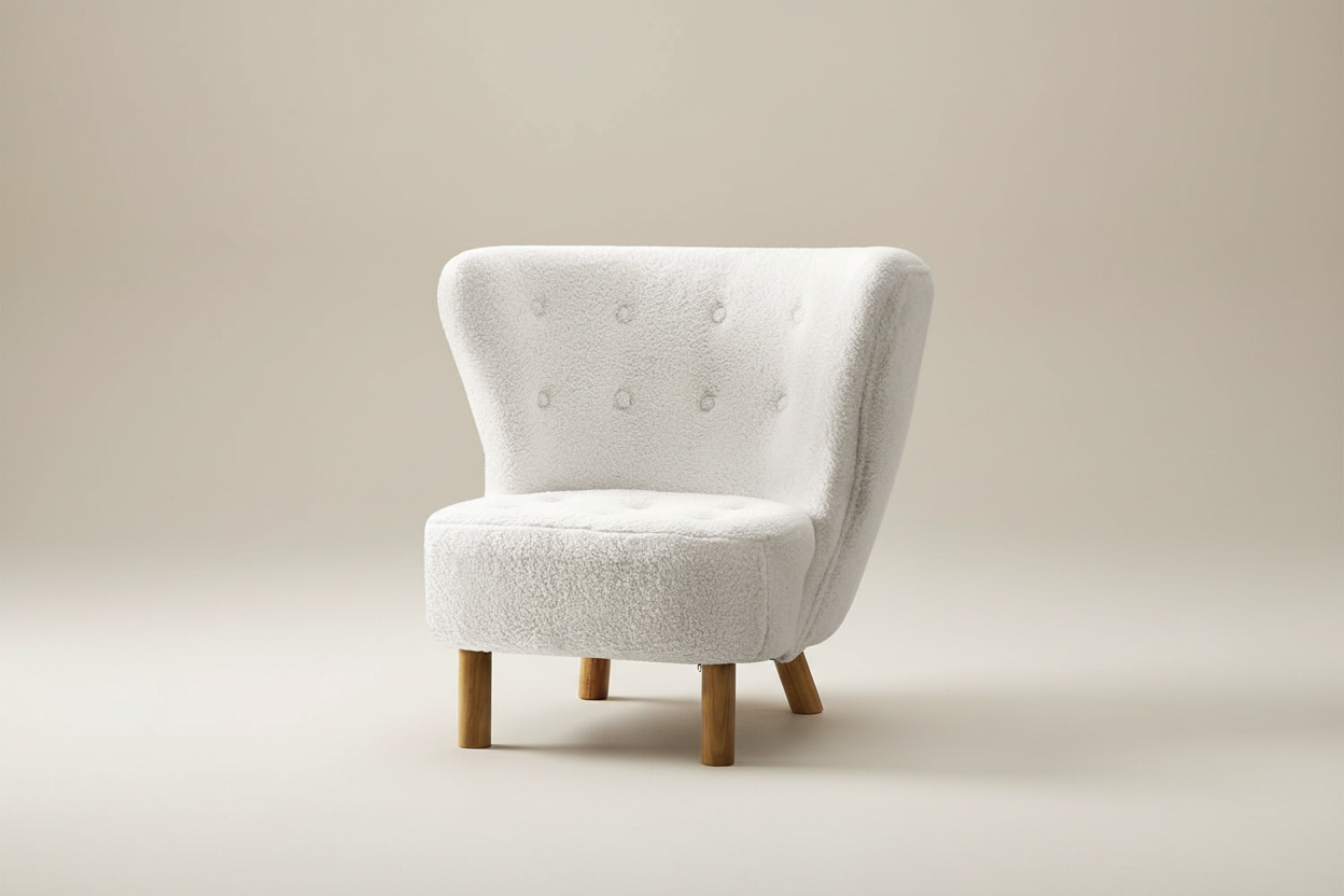 White Bouclé Accent Armchair