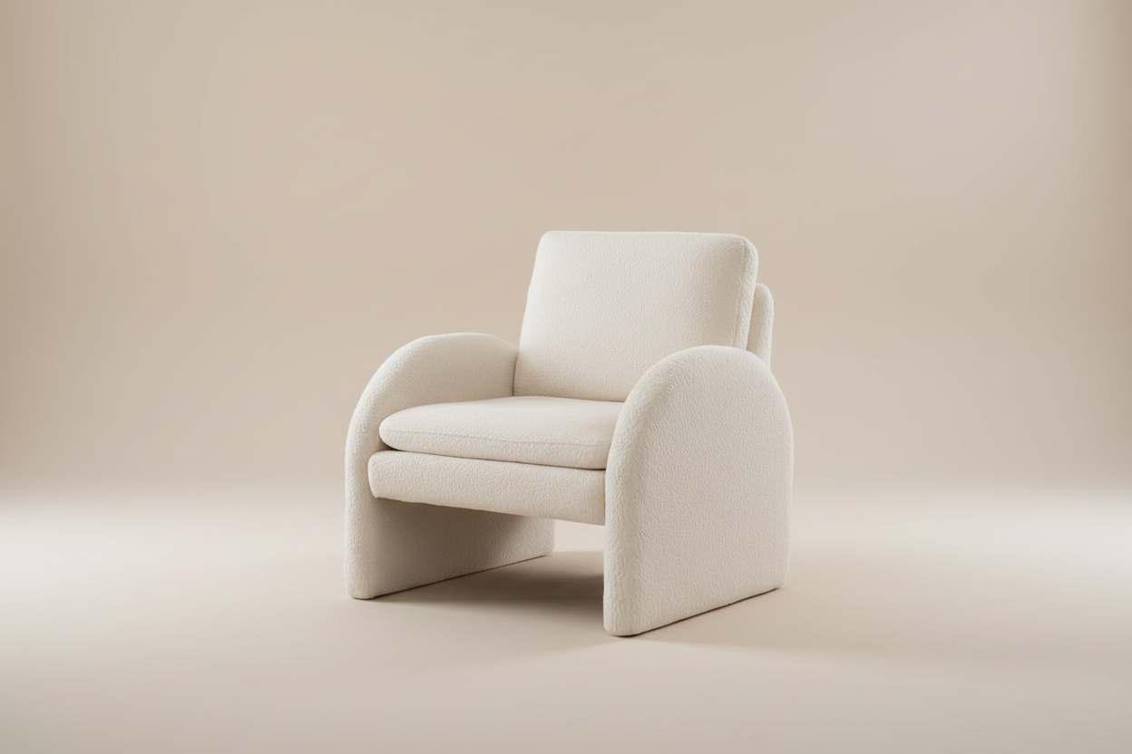 White Bouclé Tub Armchair